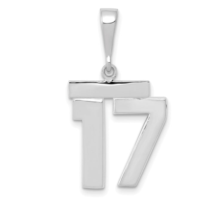 14k White Gold Polished Finish Medium Size Number 17 Charm Pendant