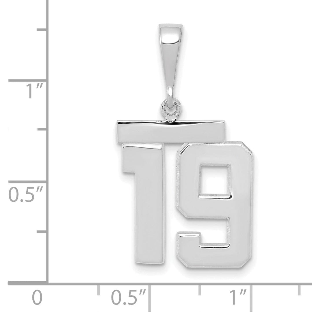 14k White Gold Polished Finish Medium Size Number 19 Charm Pendant