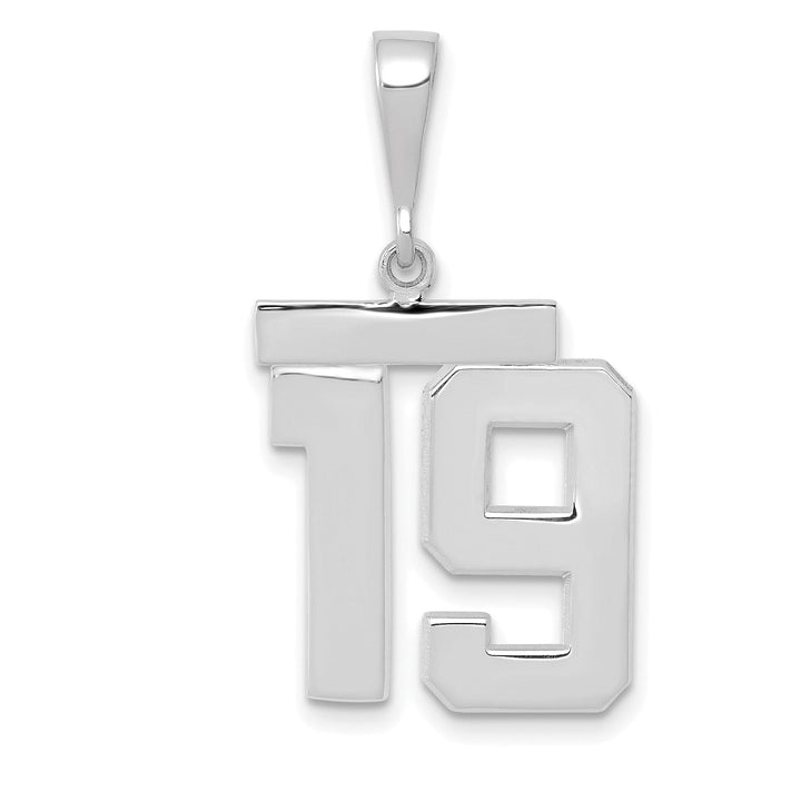 14k White Gold Polished Finish Medium Size Number 19 Charm Pendant