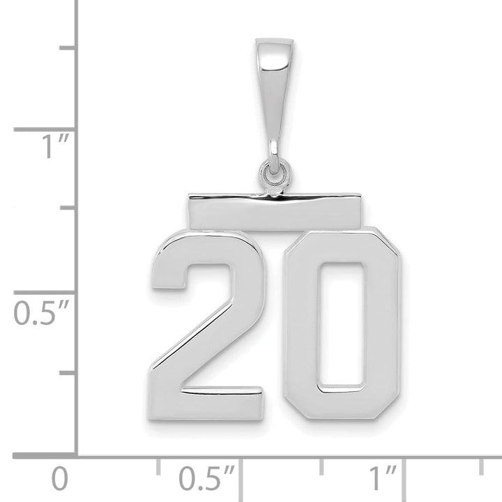 14k White Gold Polished Finish Medium Size Number 20 Charm Pendant