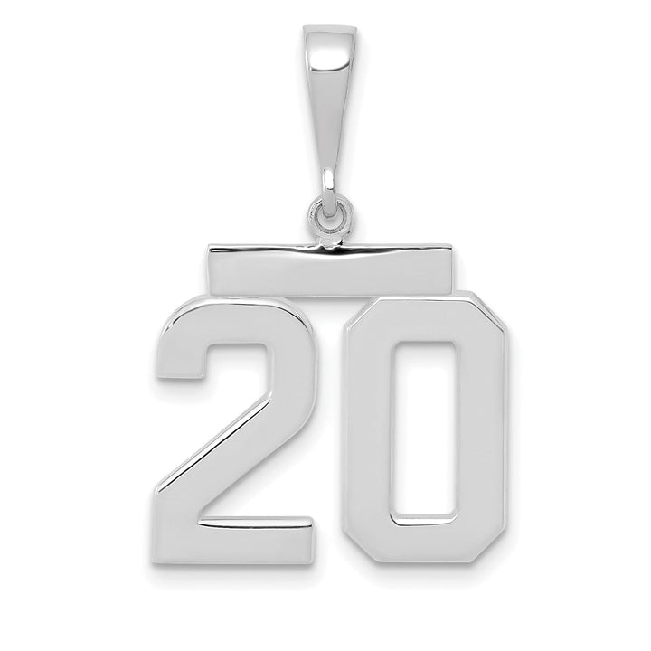 14k White Gold Polished Finish Medium Size Number 20 Charm Pendant