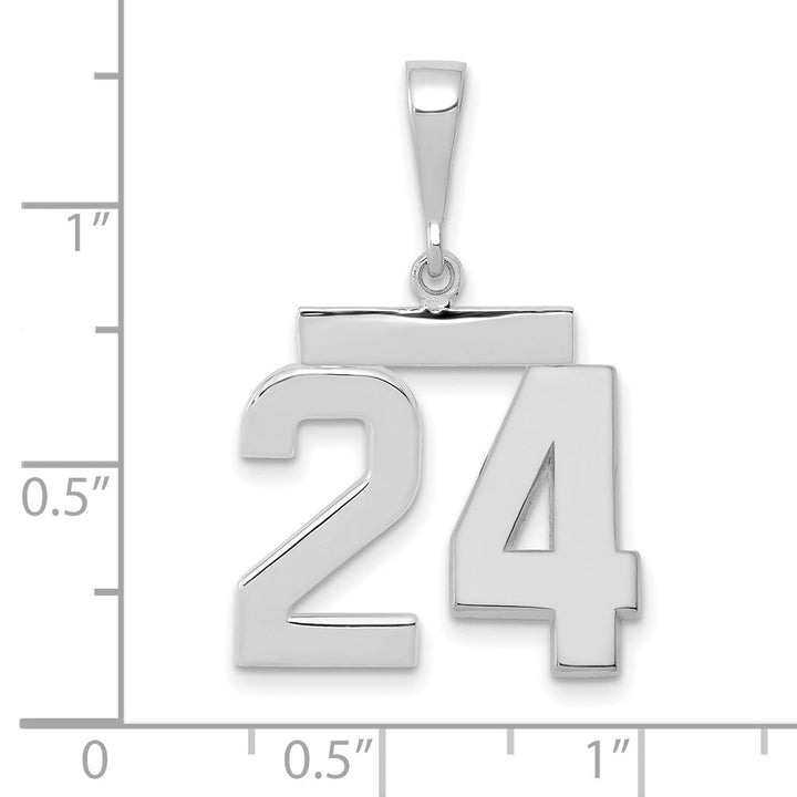 14k White Gold Polished Finish Medium Size Number 24 Charm Pendant