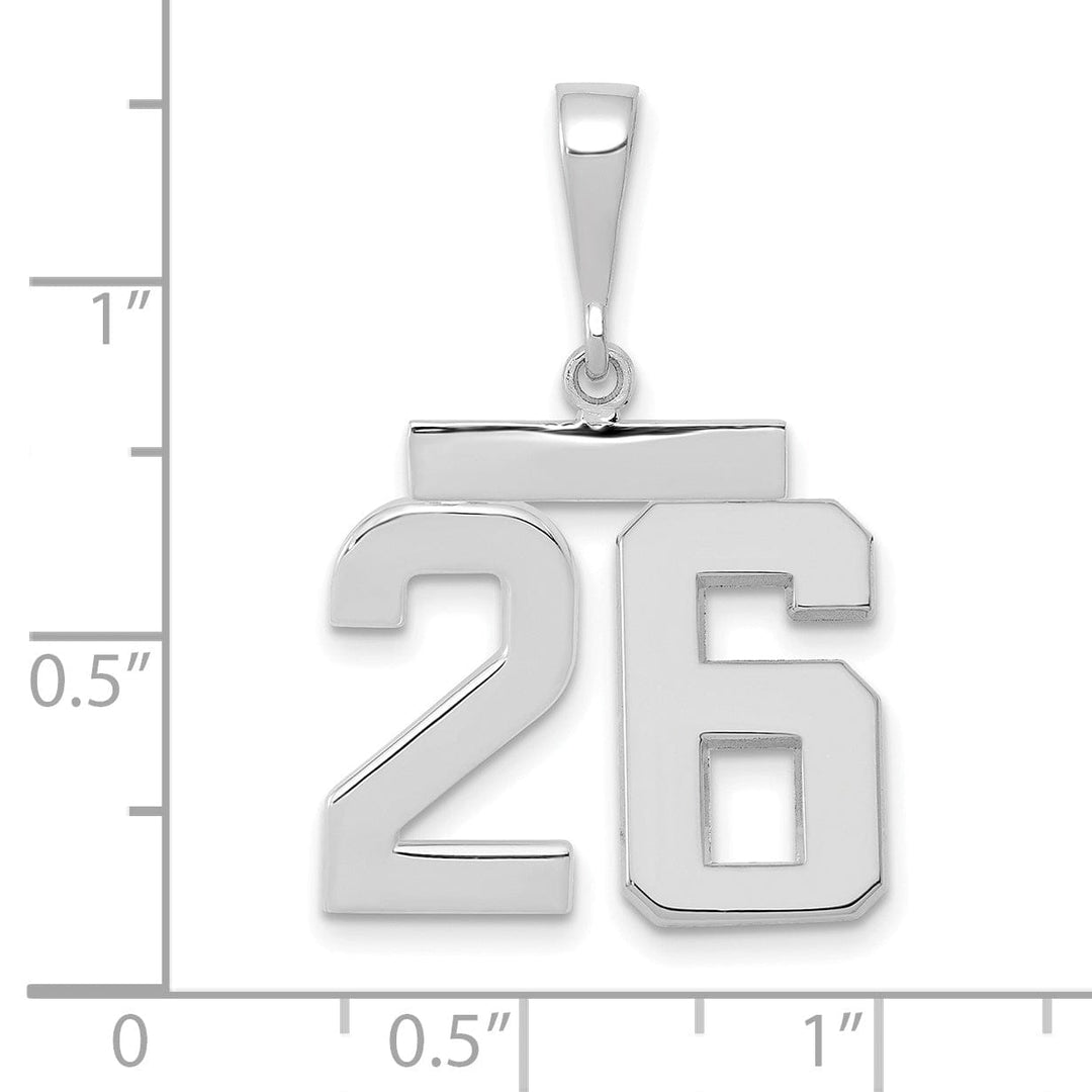 14k White Gold Polished Finish Medium Size Number 26 Charm Pendant