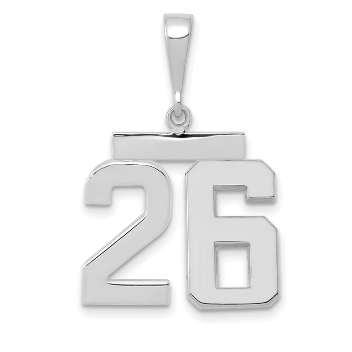 14k White Gold Polished Finish Medium Size Number 26 Charm Pendant