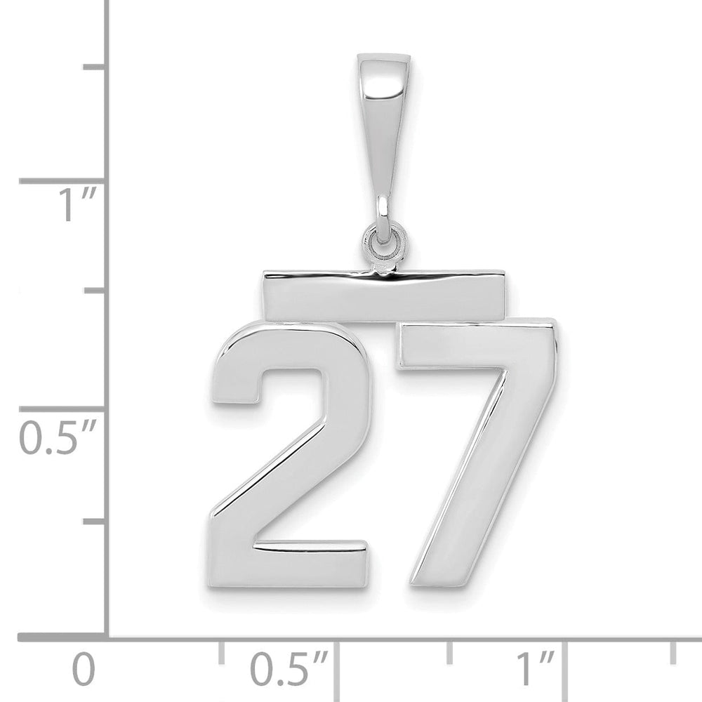14k White Gold Polished Finish Medium Size Number 27 Charm Pendant