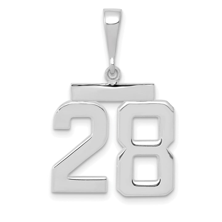 14k White Gold Polished Finish Medium Size Number 28 Charm Pendant