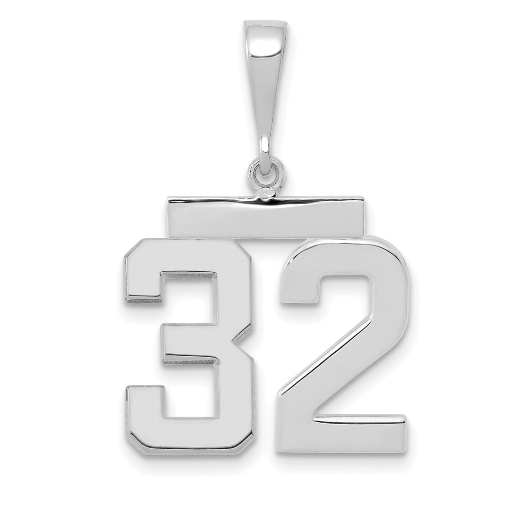 14k White Gold Polished Finish Medium Size Number 32 Charm Pendant