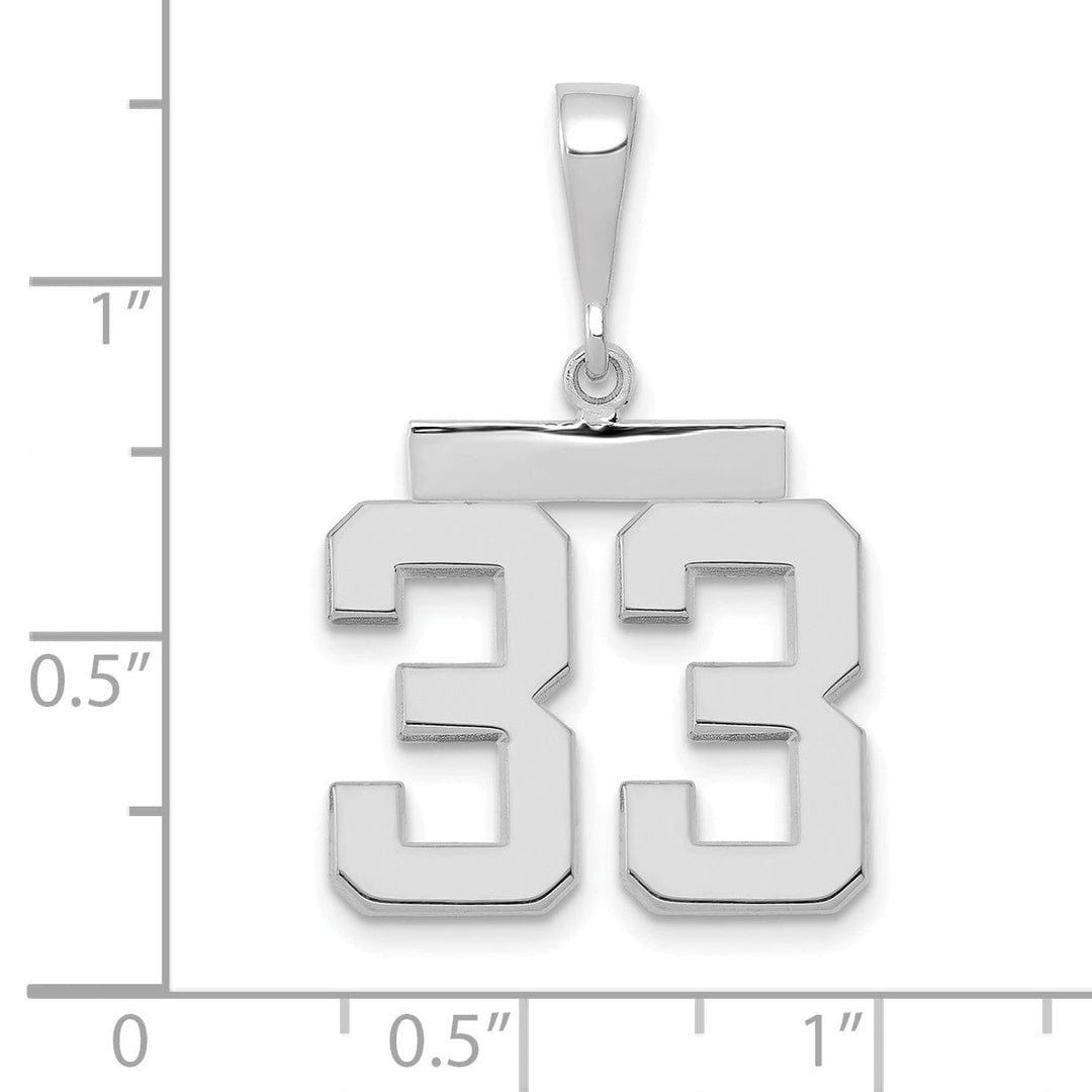 14k White Gold Polished Finish Medium Size Number 33 Charm Pendant