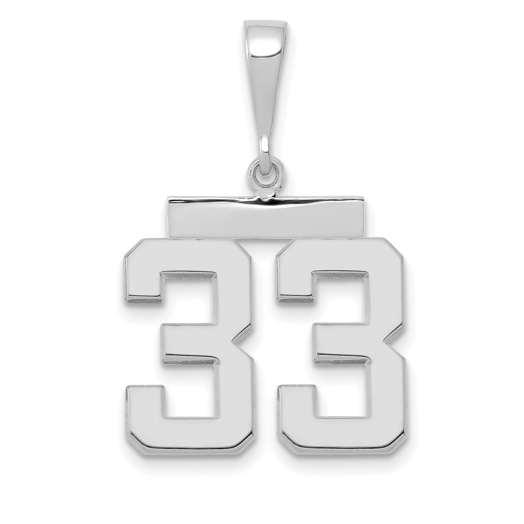 14k White Gold Polished Finish Medium Size Number 33 Charm Pendant