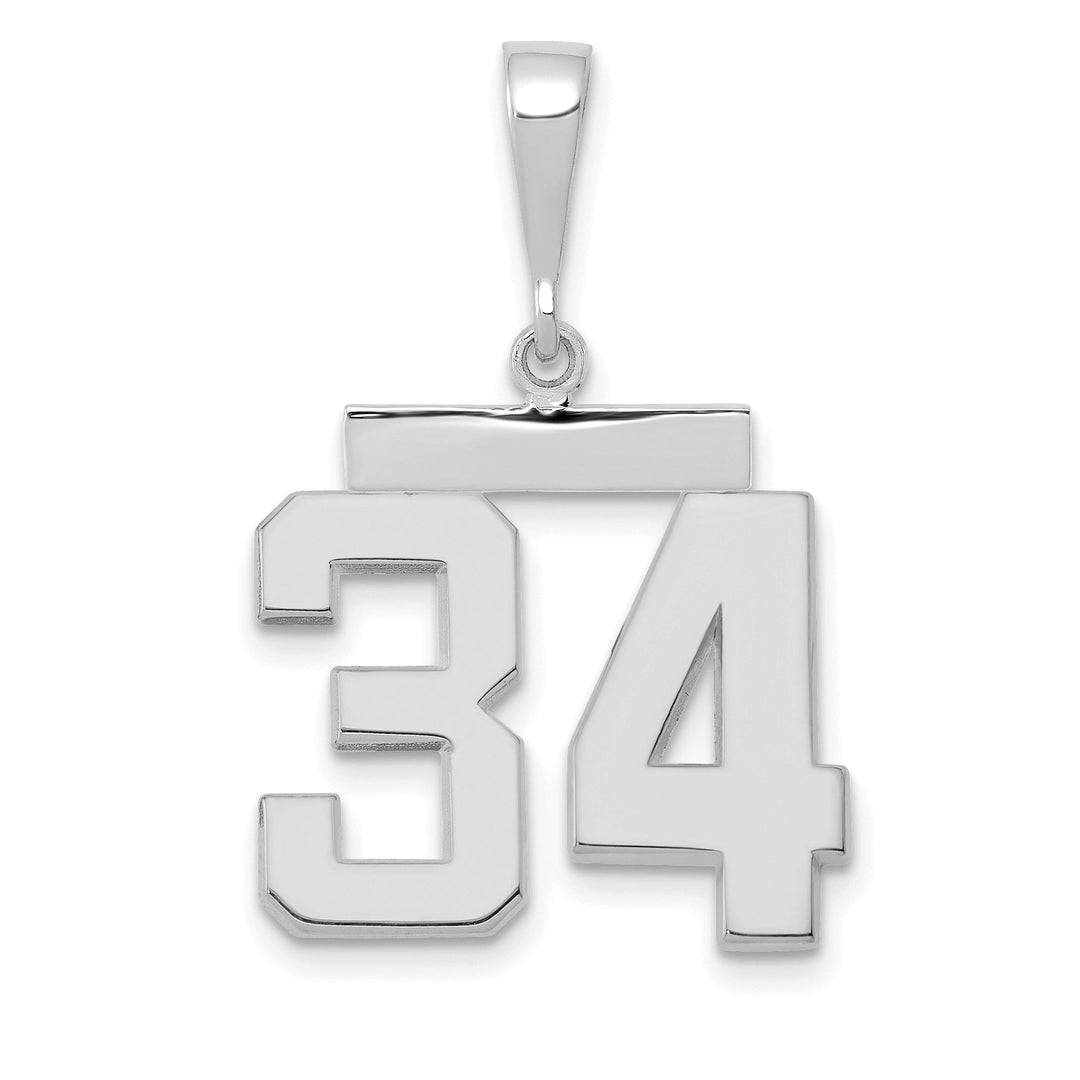 14k White Gold Polished Finish Medium Size Number 34 Charm Pendant