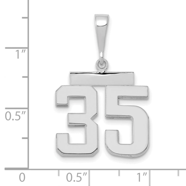 14k White Gold Polished Finish Medium Size Number 35 Charm Pendant