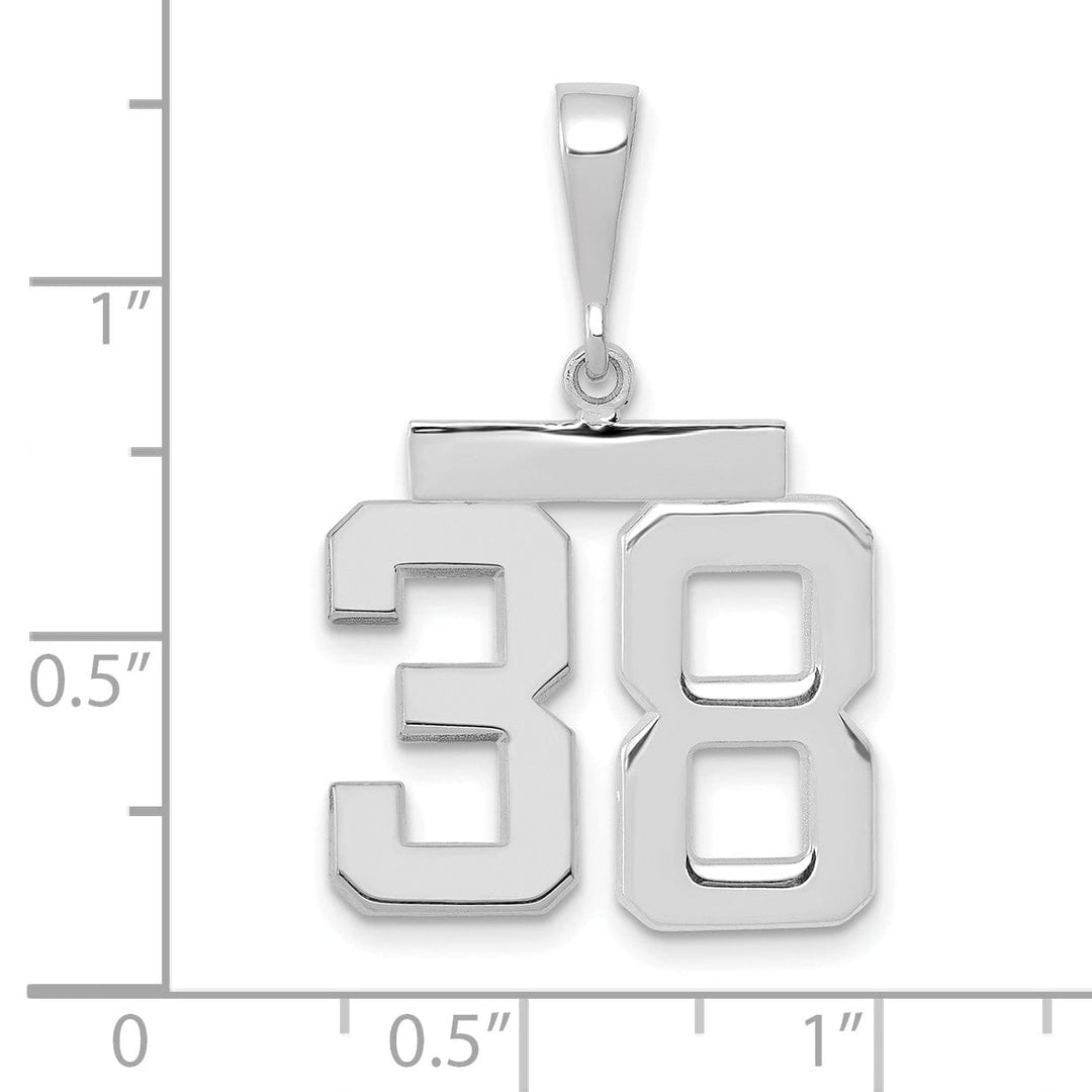 14k White Gold Polished Finish Medium Size Number 38 Charm Pendant