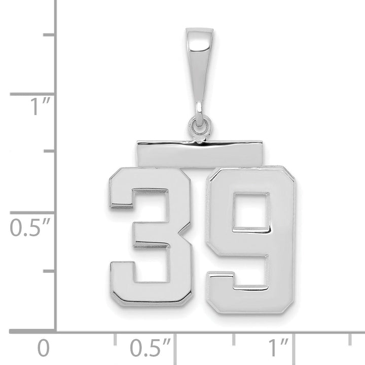 14k White Gold Polished Finish Medium Size Number 39 Charm Pendant