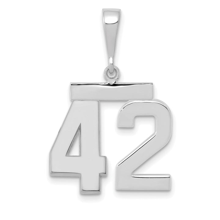 14k White Gold Polished Finish Medium Size Number 42 Charm Pendant