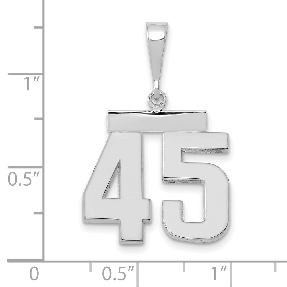 14k White Gold Polished Finish Medium Size Number 45 Charm Pendant