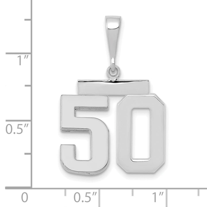 14k White Gold Polished Finish Medium Size Number 50 Charm Pendant