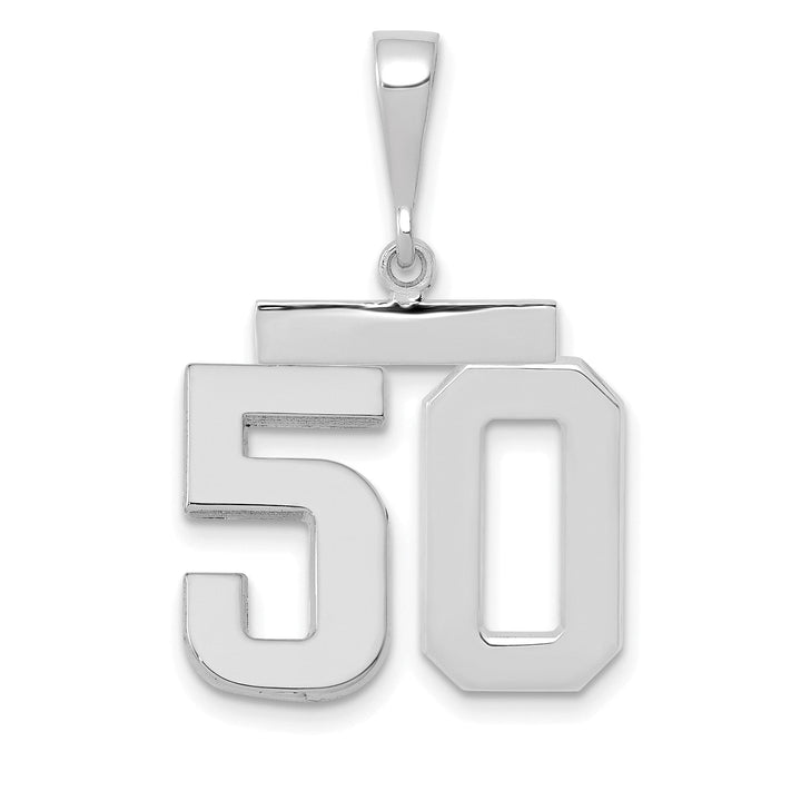 14k White Gold Polished Finish Medium Size Number 50 Charm Pendant