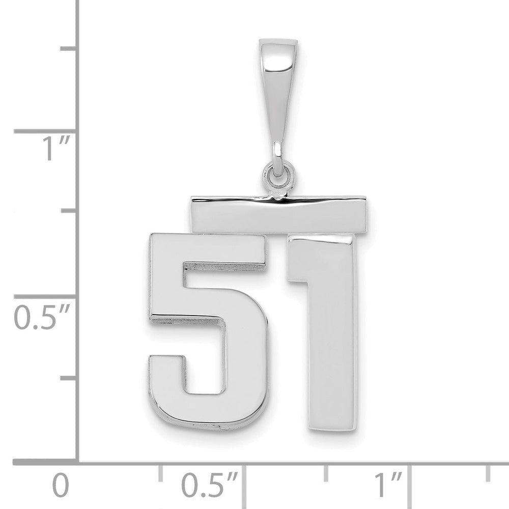 14k White Gold Polished Finish Medium Size Number 51 Charm Pendant