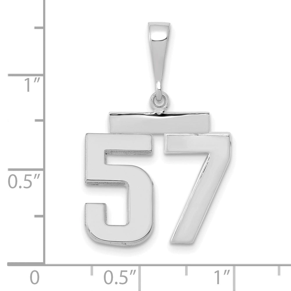 14k White Gold Polished Finish Medium Size Number 57 Charm Pendant