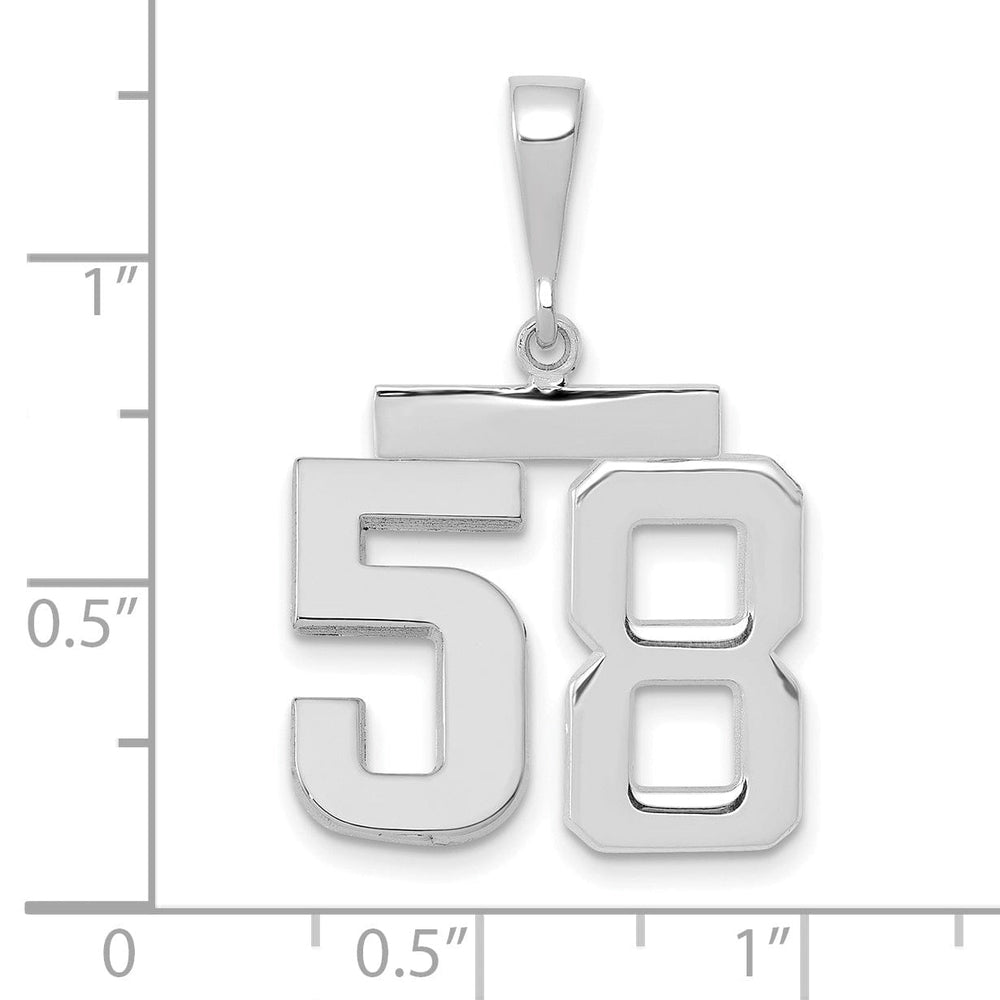 14k White Gold Polished Finish Medium Size Number 58 Charm Pendant