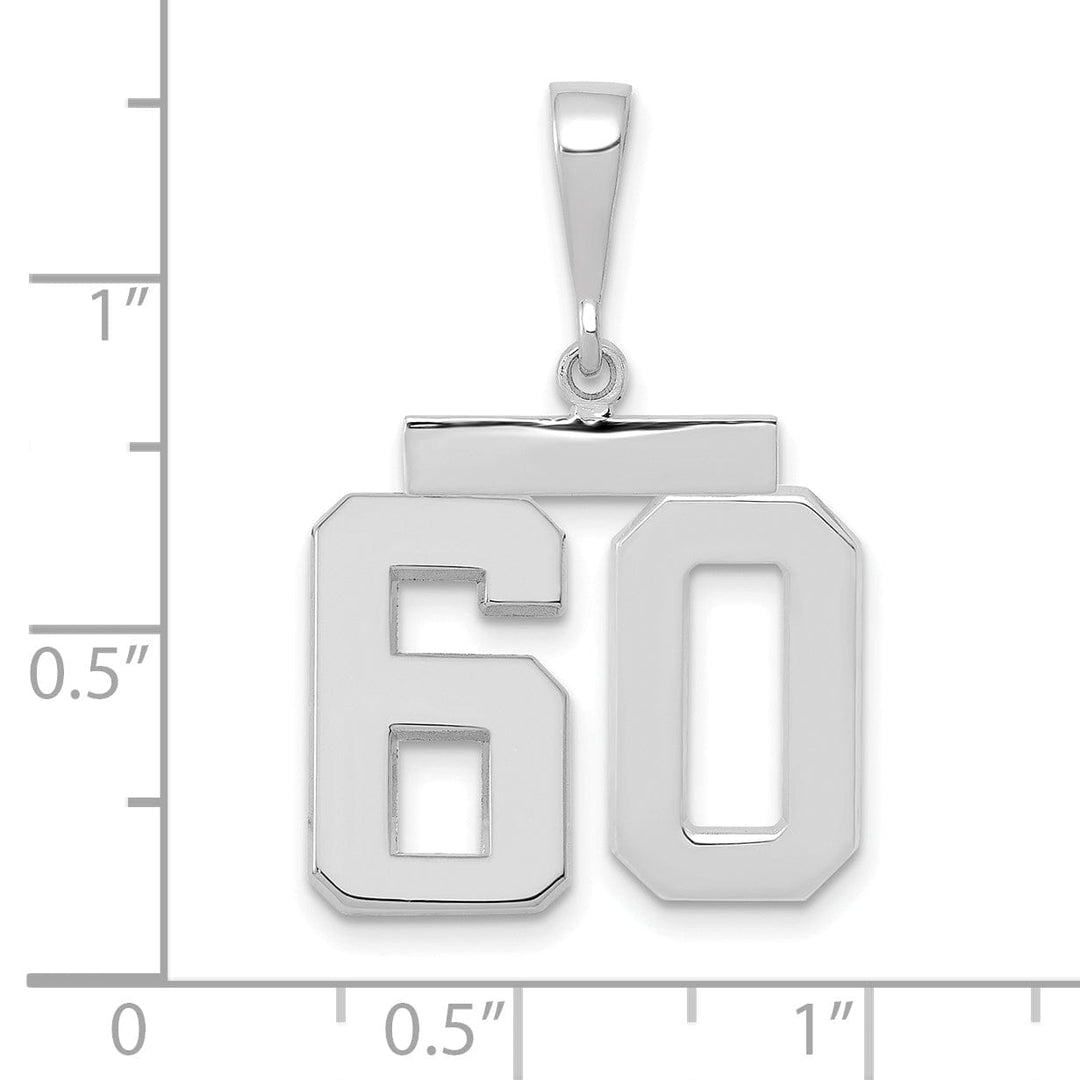 14k White Gold Polished Finish Medium Size Number 60 Charm Pendant