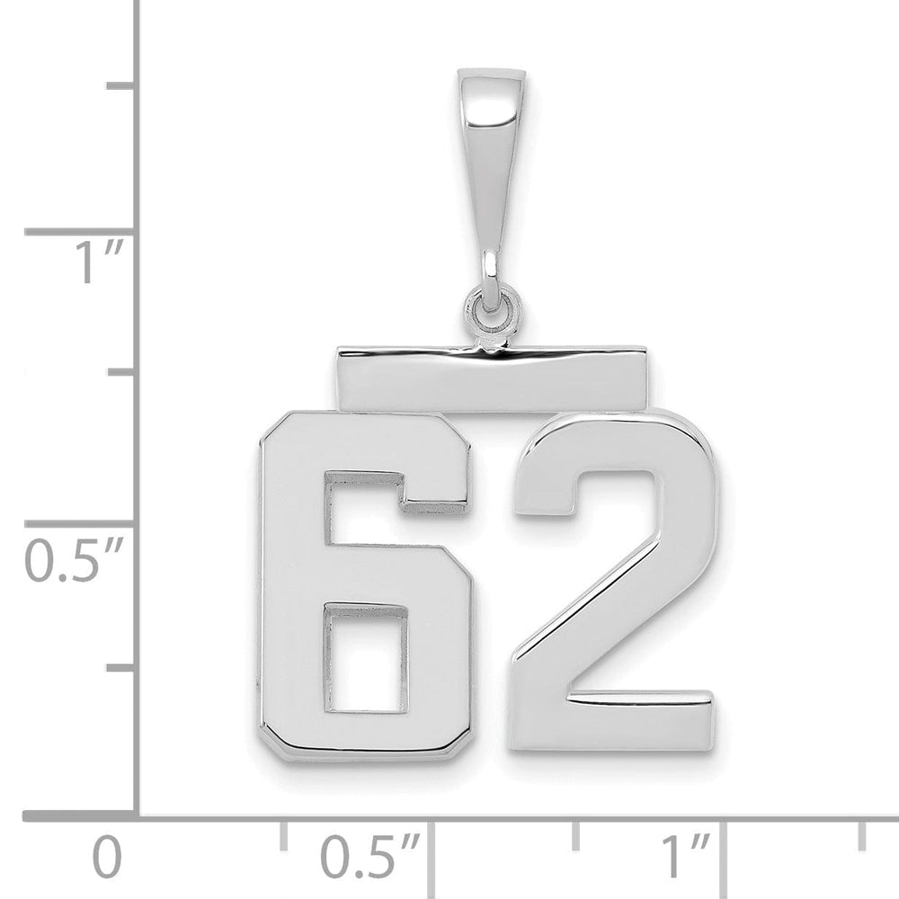 14k White Gold Polished Finish Medium Size Number 62 Charm Pendant