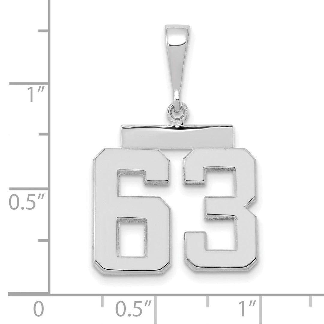 14k White Gold Polished Finish Medium Size Number 63 Charm Pendant