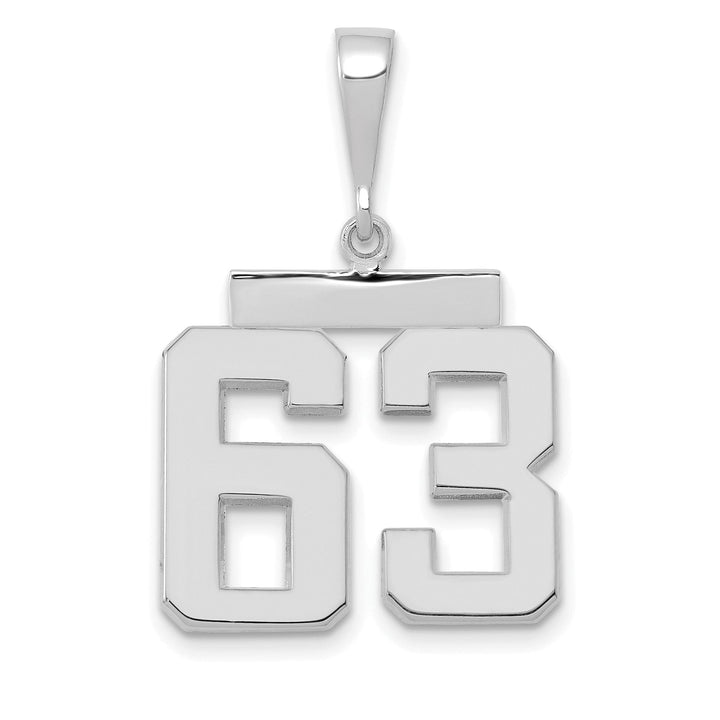 14k White Gold Polished Finish Medium Size Number 63 Charm Pendant