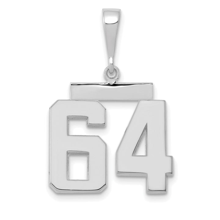 14k White Gold Polished Finish Medium Size Number 64 Charm Pendant