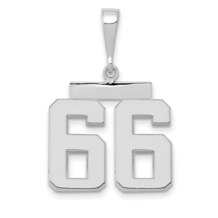 14k White Gold Polished Finish Medium Size Number 66 Charm Pendant