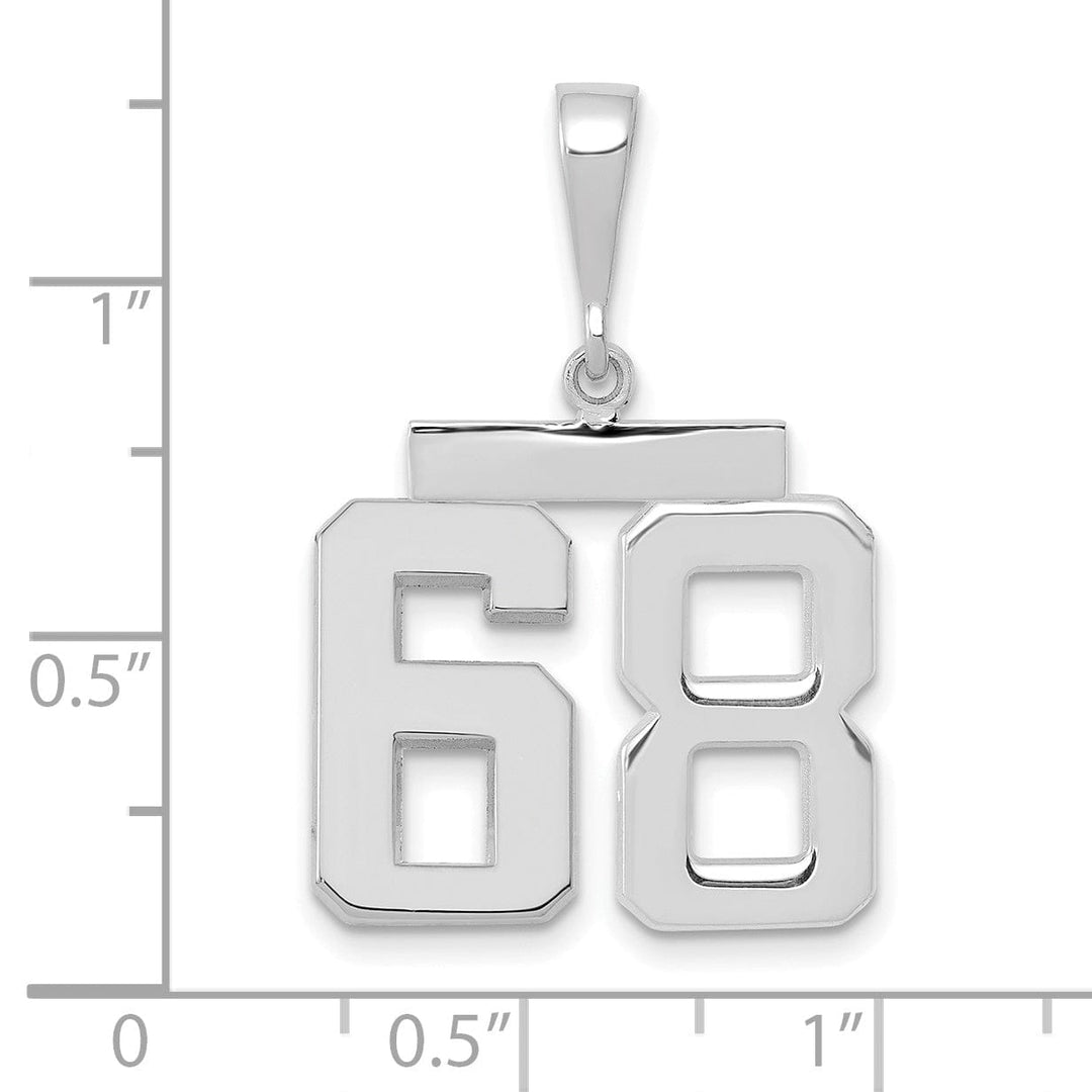 14k White Gold Polished Finish Medium Size Number 68 Charm Pendant