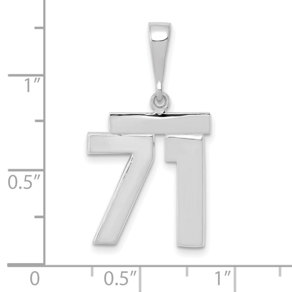 14k White Gold Polished Finish Medium Size Number 71 Charm Pendant