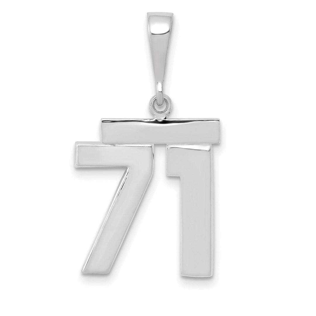 14k White Gold Polished Finish Medium Size Number 71 Charm Pendant