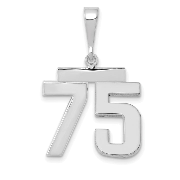 14k White Gold Polished Finish Medium Size Number 75 Charm Pendant