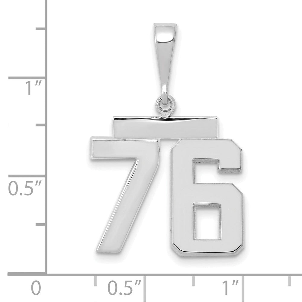 14k White Gold Polished Finish Medium Size Number 76 Charm Pendant