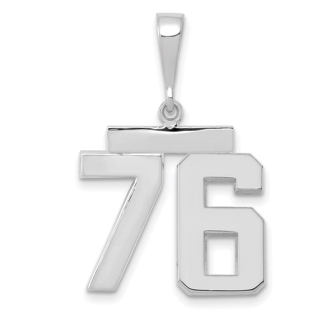 14k White Gold Polished Finish Medium Size Number 76 Charm Pendant