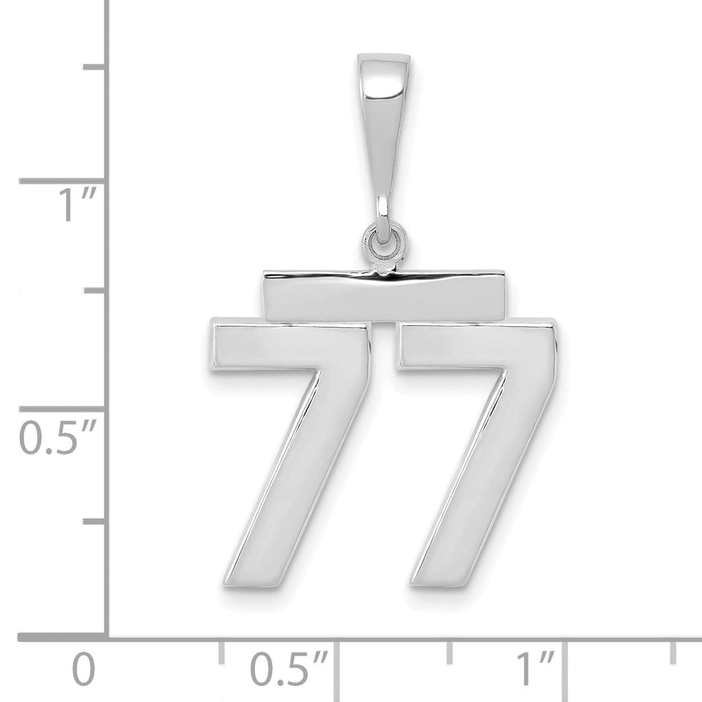 14k White Gold Polished Finish Medium Size Number 77 Charm Pendant