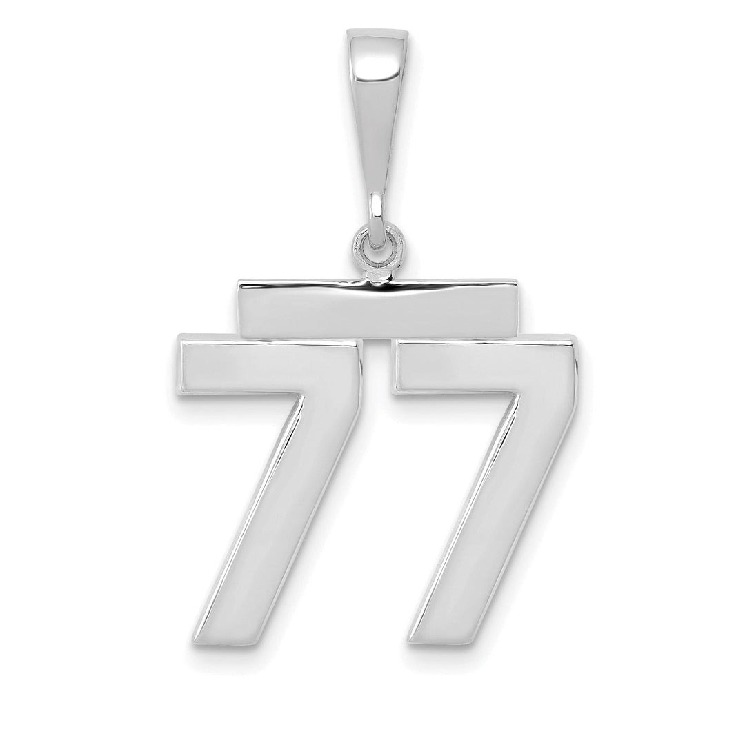 14k White Gold Polished Finish Medium Size Number 77 Charm Pendant