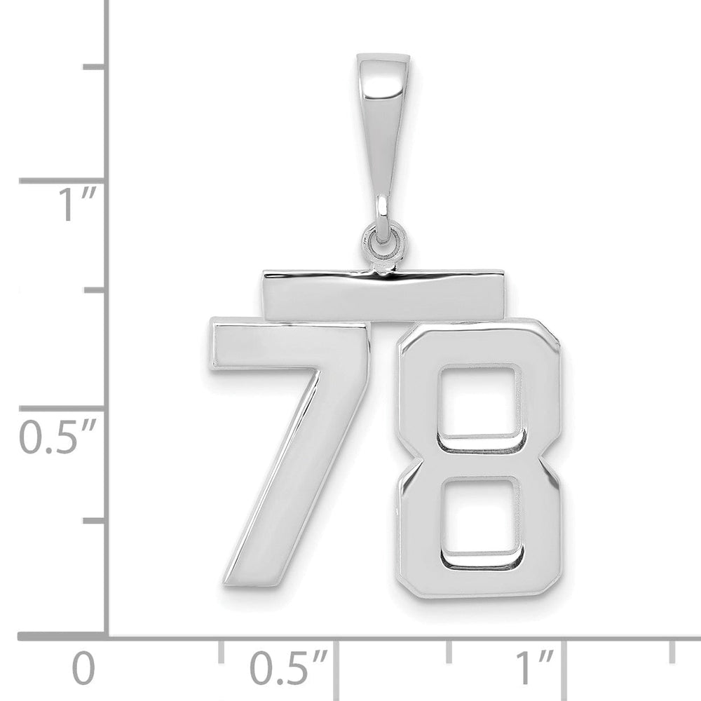 14k White Gold Polished Finish Medium Size Number 78 Charm Pendant