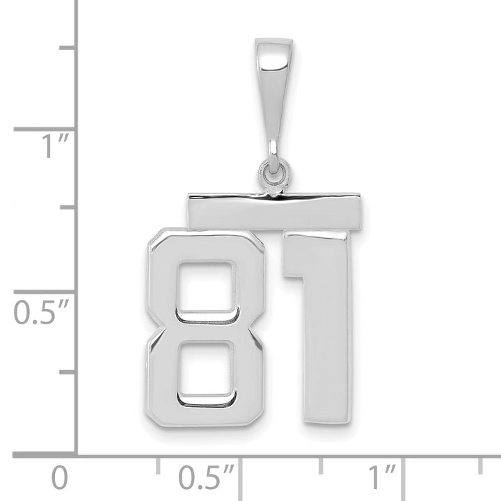 14k White Gold Polished Finish Medium Size Number 81 Charm Pendant