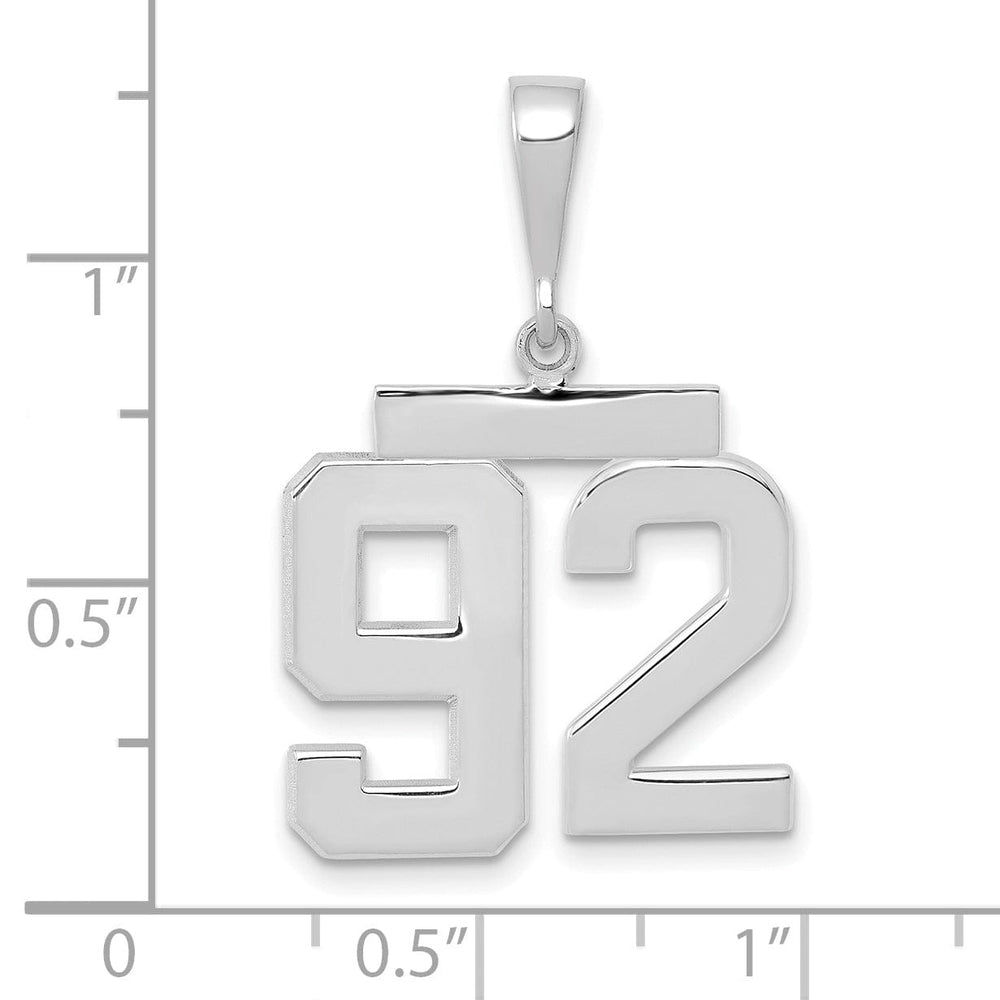 14k White Gold Polished Finish Medium Size Number 92 Charm Pendant