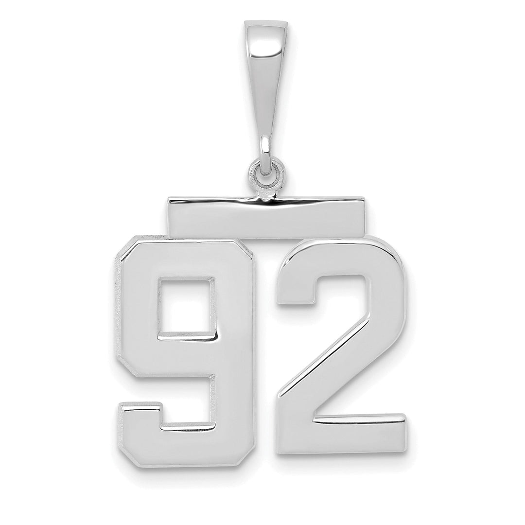 14k White Gold Polished Finish Medium Size Number 92 Charm Pendant