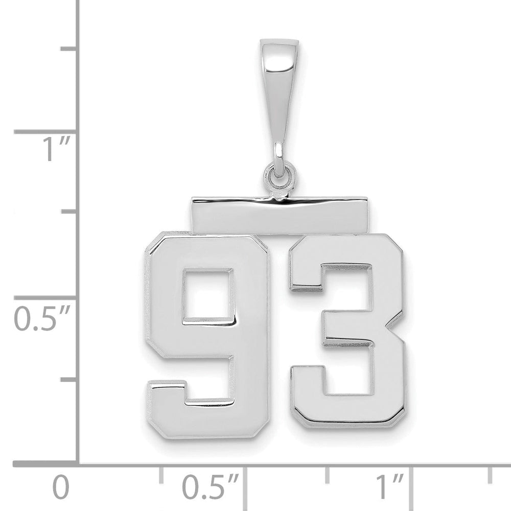 14k White Gold Polished Finish Medium Size Number 93 Charm Pendant