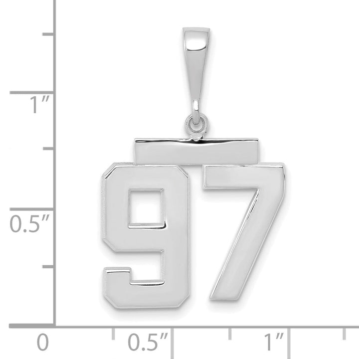 14k White Gold Polished Finish Medium Size Number 97 Charm Pendant