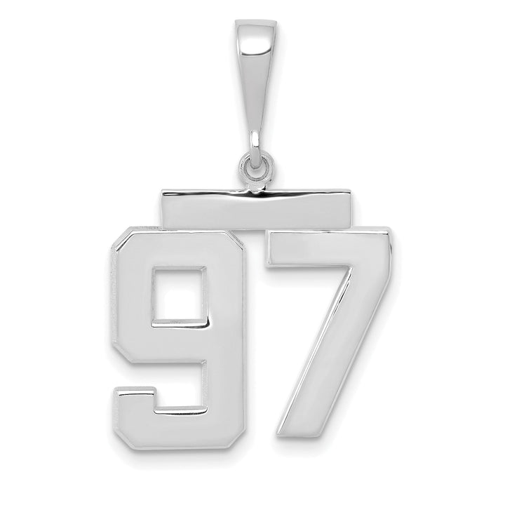 14k White Gold Polished Finish Medium Size Number 97 Charm Pendant