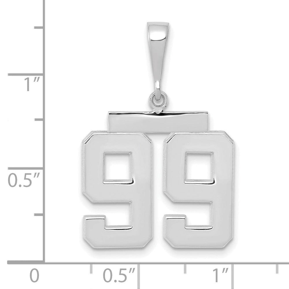 14k White Gold Polished Finish Medium Size Number 99 Charm Pendant