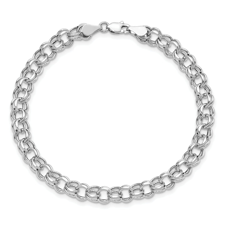 14K White Gold Charm Bracelet - 6-MM Wide, Double Link, 8.25-inch