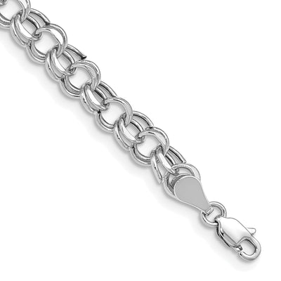 14K White Gold Charm Bracelet - Diamond Cut, 6-MM Wide Link, 7.25-inch