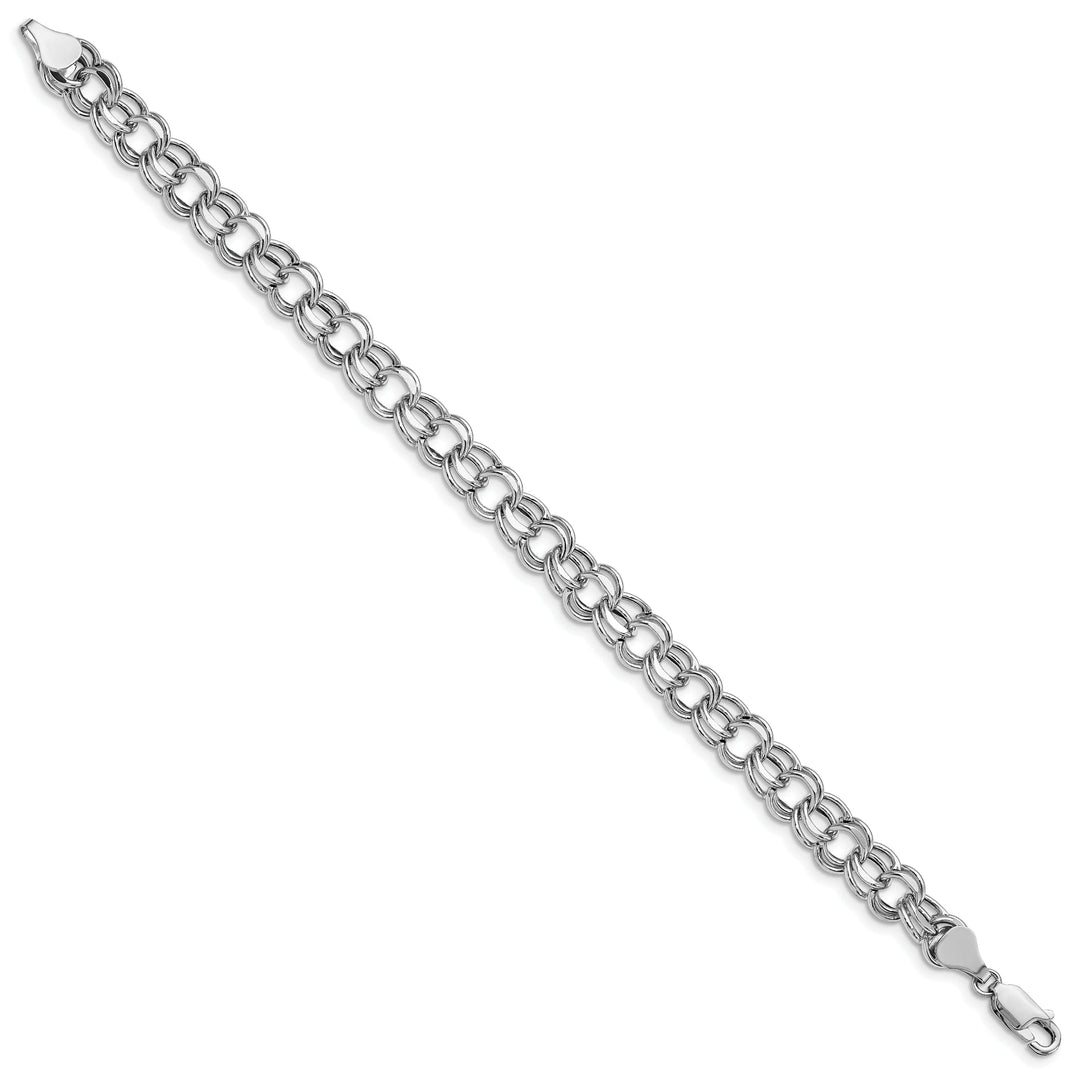 14K White Gold Charm Bracelet - Diamond Cut, 7.5-MM Wide Link, 8.25-inch