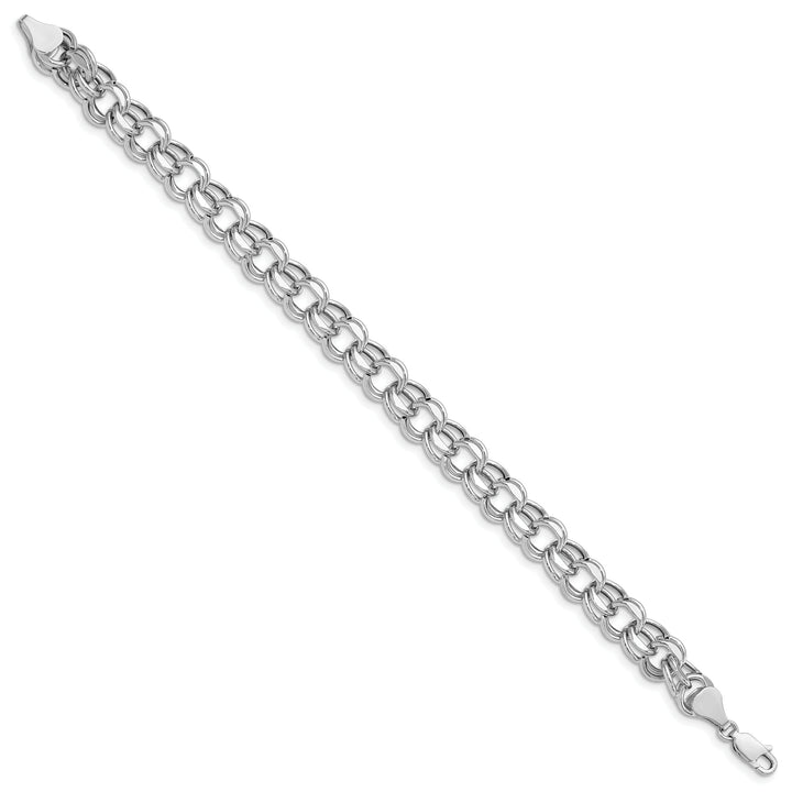 14K White Gold Charm Bracelet - Diamond Cut, 8-MM Wide Link, 7.25-inch